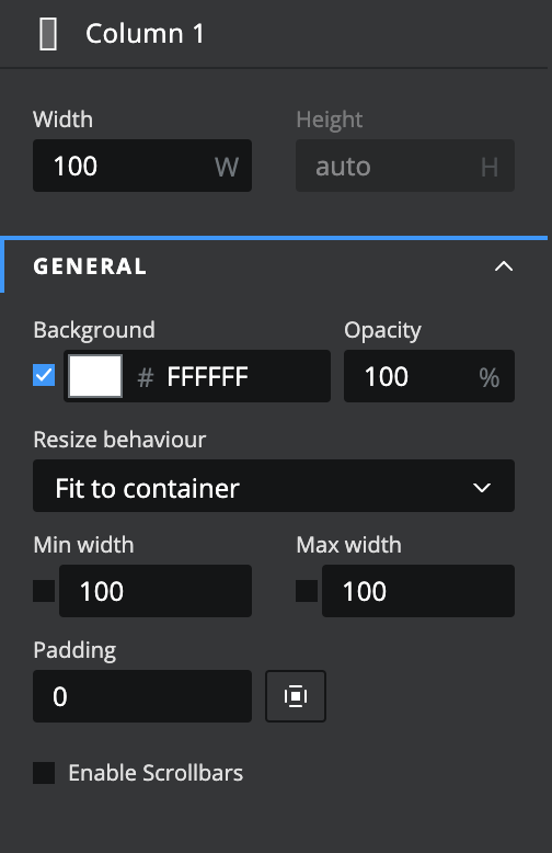 Screenshot of layout containers property panel