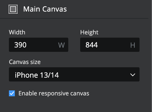 Screenshot of responsive canvas option