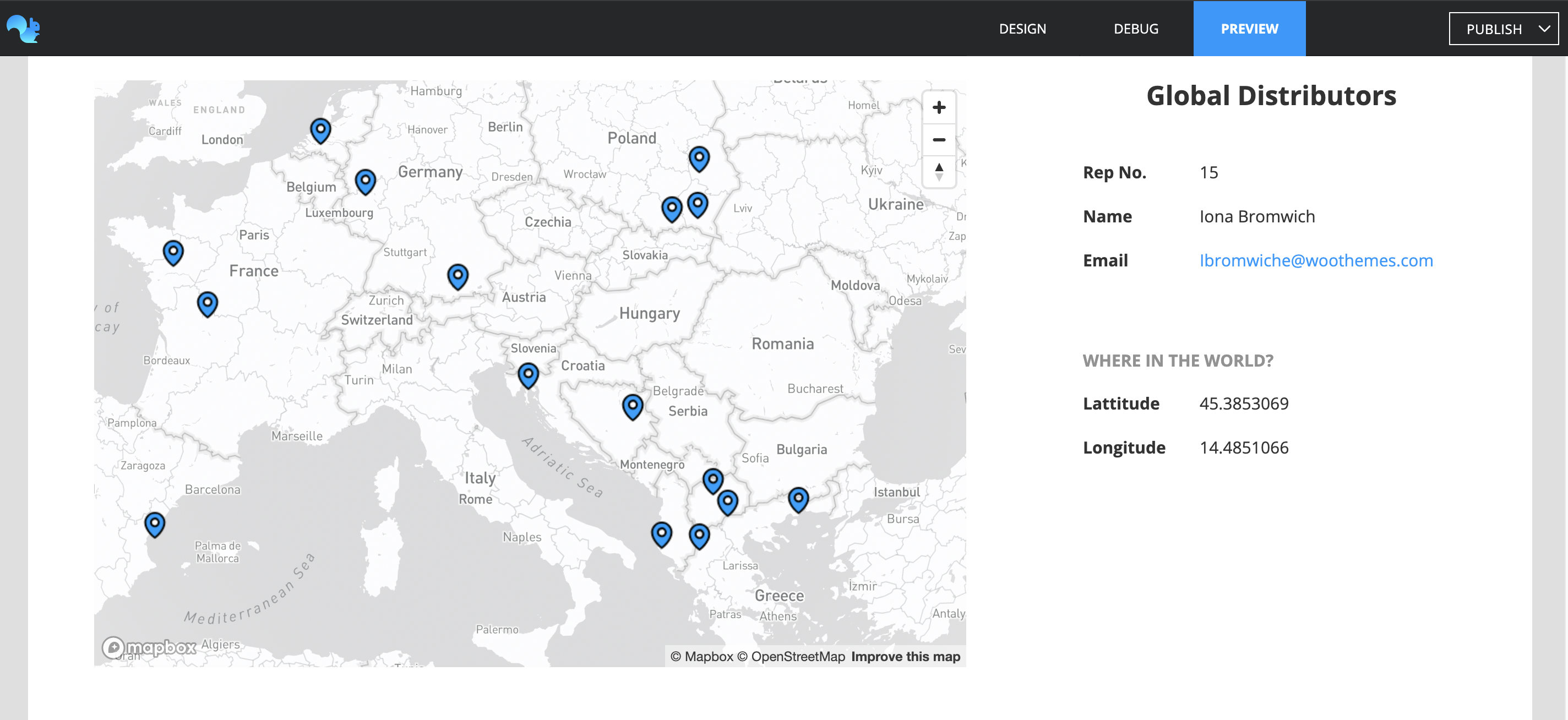 Screenshot of MapBox component