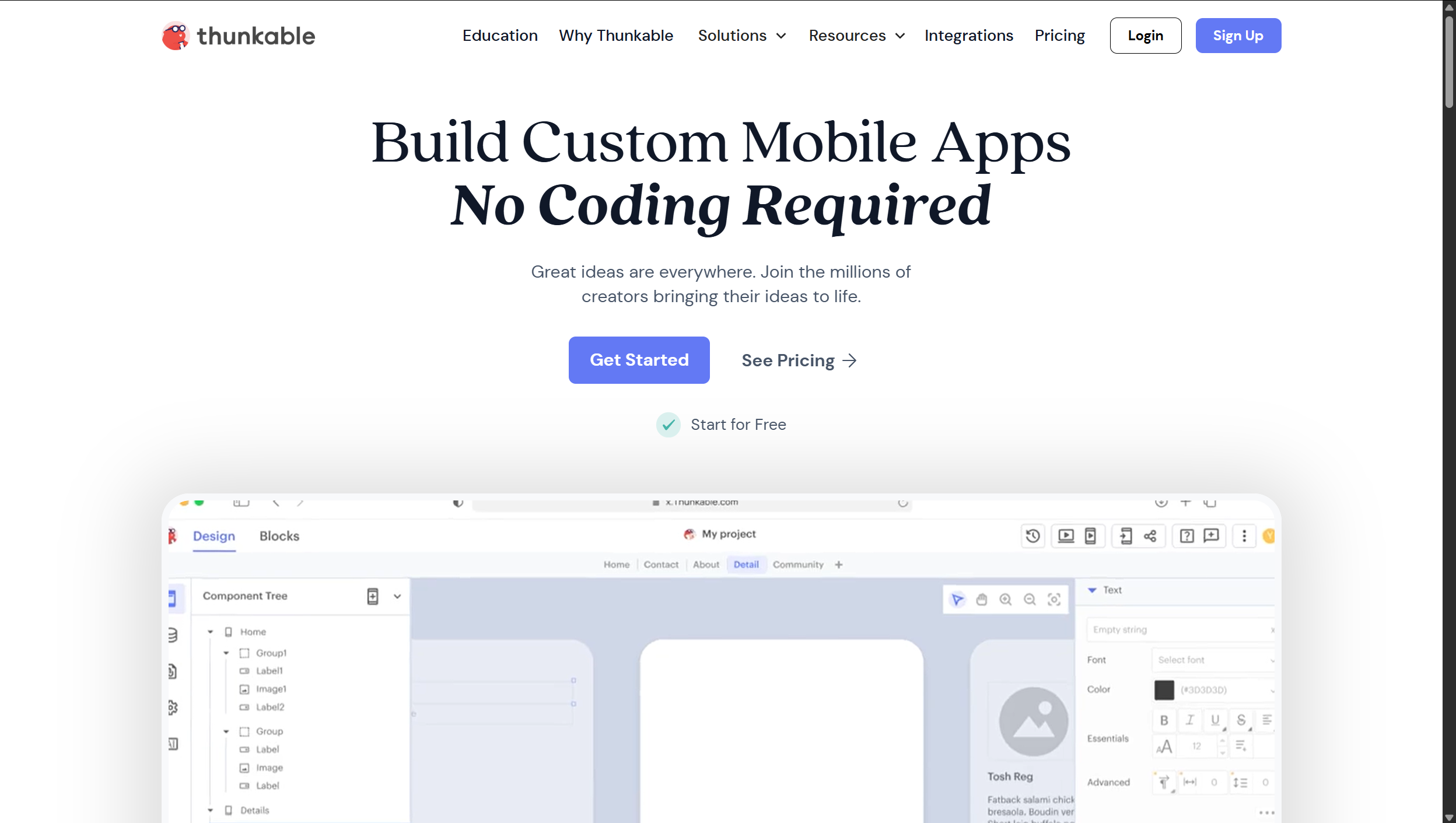 Screenshot of Thunkable