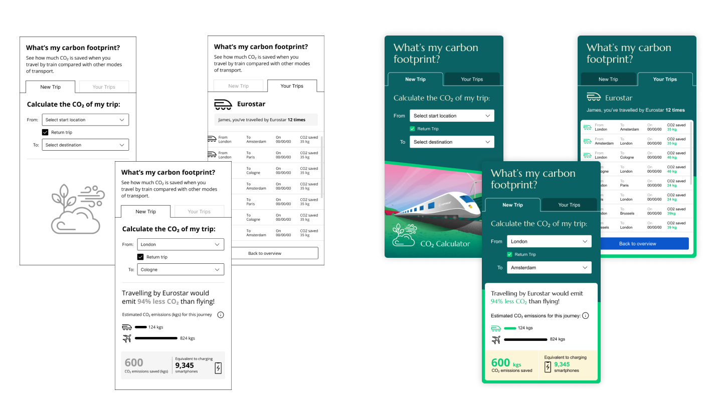 Sustainable travel calculator - wireframes to designs