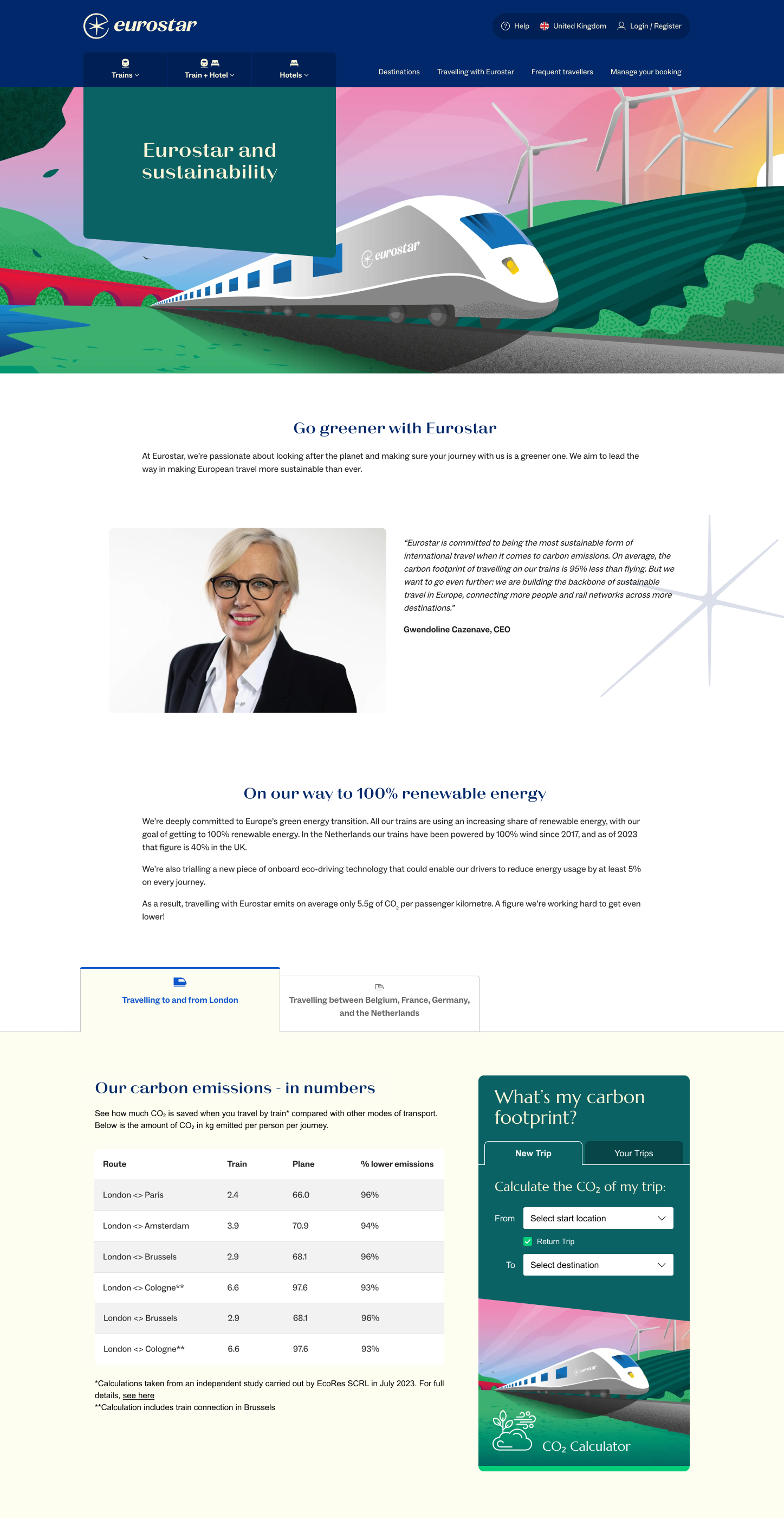 Eurostar website and calculator mockup