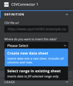Screenshot of CSV connector