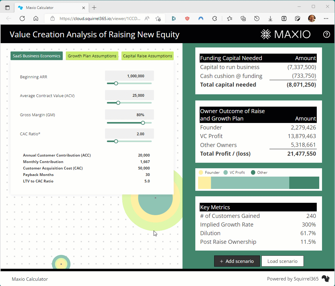 equity calculator transformed with Squirrel