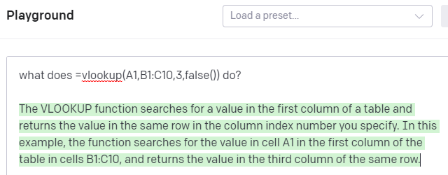screenshot of Open AI playground