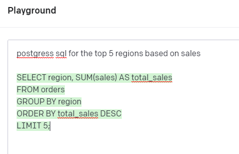 screenshot of Open AI playground