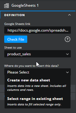 Googlesheets options