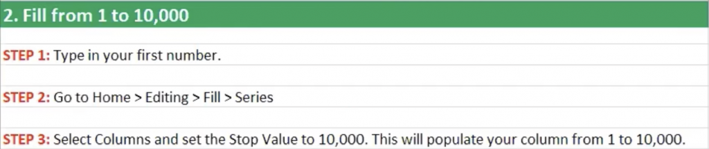 How to fill from 1 to 10,000
