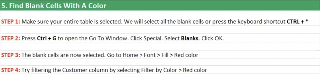 How to find blank cells with a colour