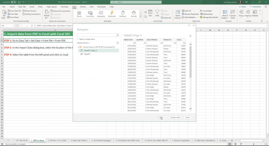 View your PDF file in Excel