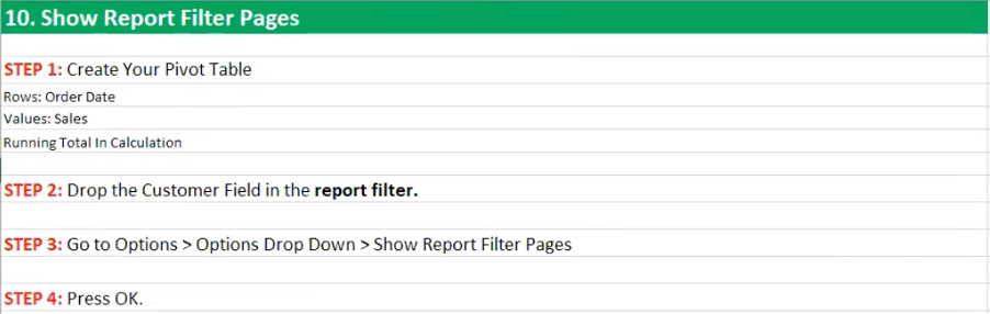 How to show report filter pages