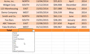 How to access formulas in Total Rows in Excel