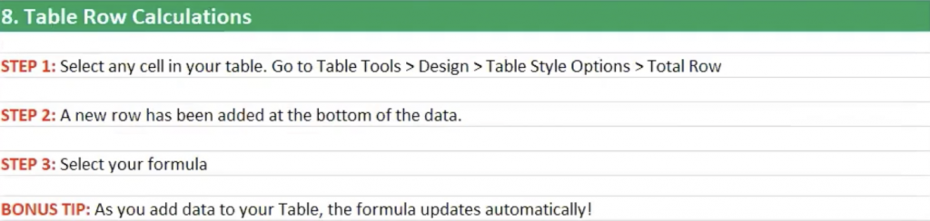 How to do table row calculations in Excel