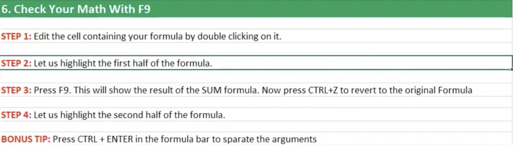 How to check your math with F9 in Excel
