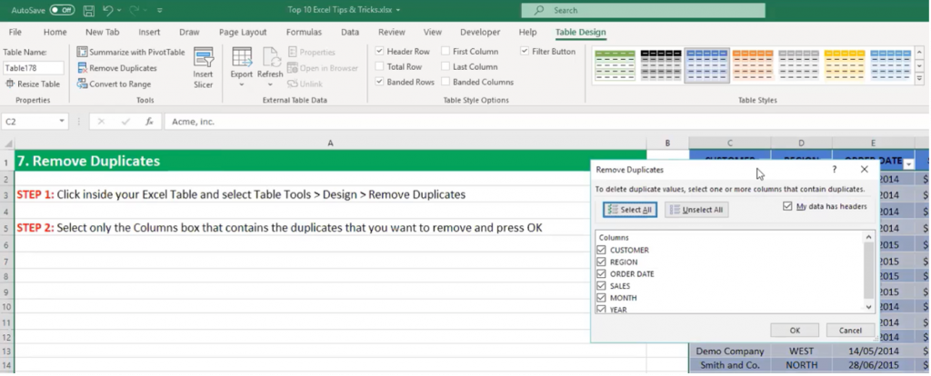 How to put your data in a table in Excel