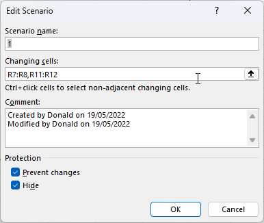Scenario manager in Excel