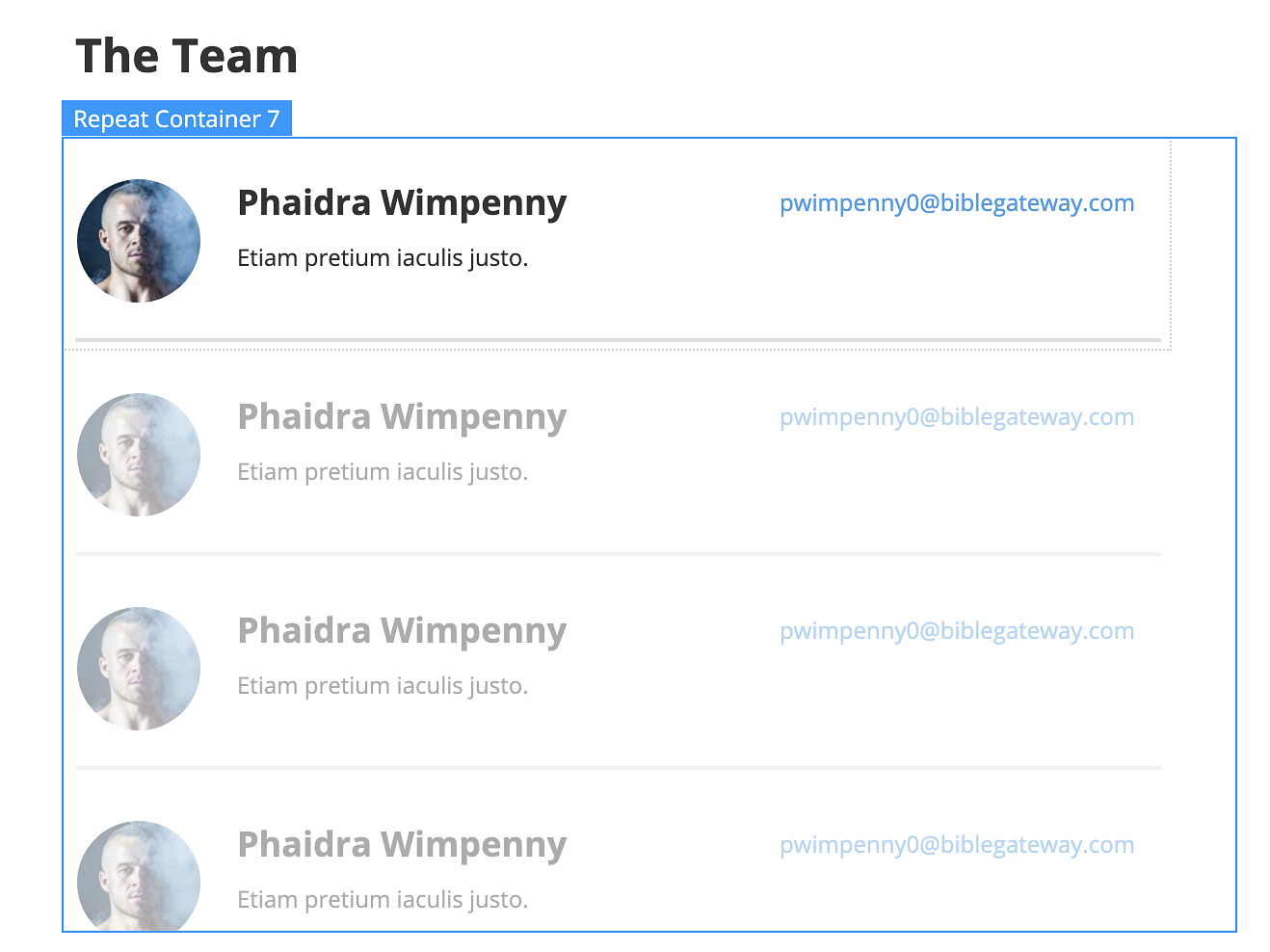 Screenshot of repeat container component