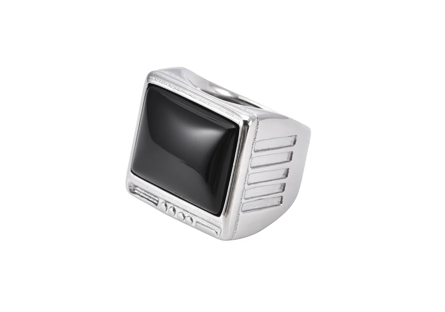 A custom ring that resembles an old TV with black screen