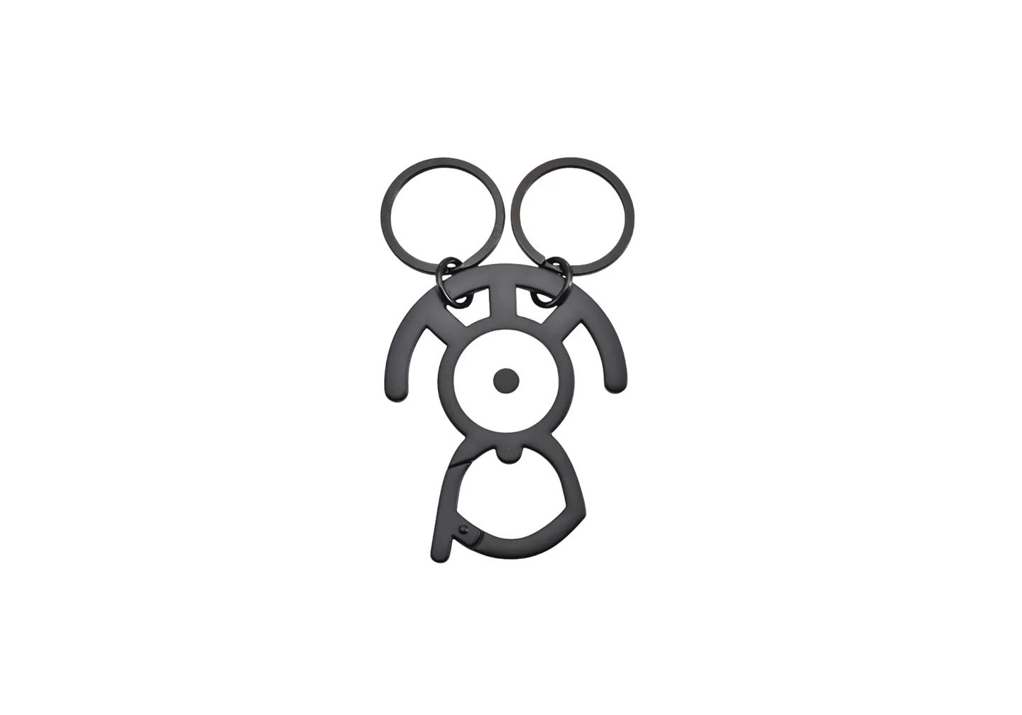 A black colored carabiner with white enamel 