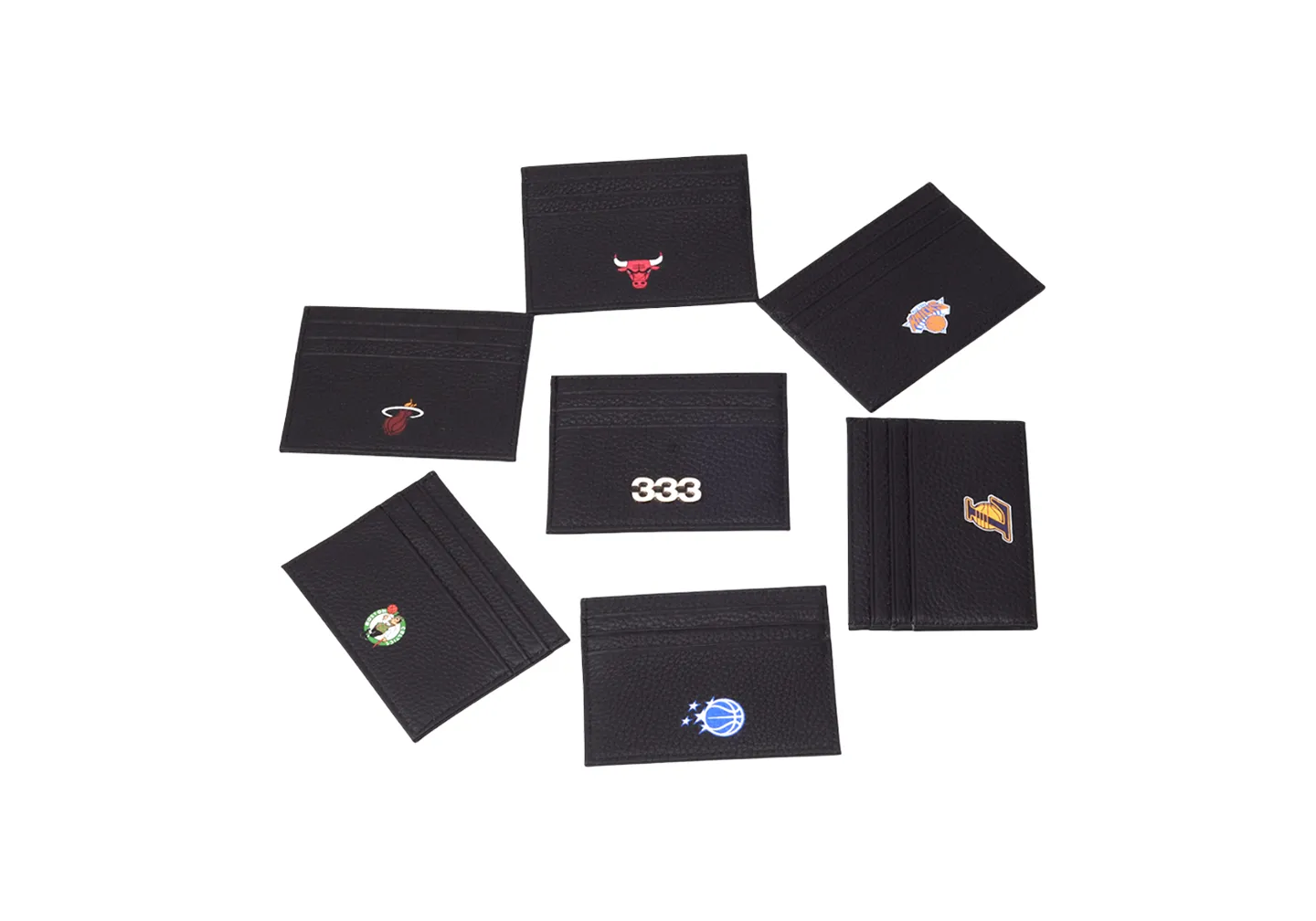 NBA x Half Evil custom leather cardholders with printed logos and metal patch