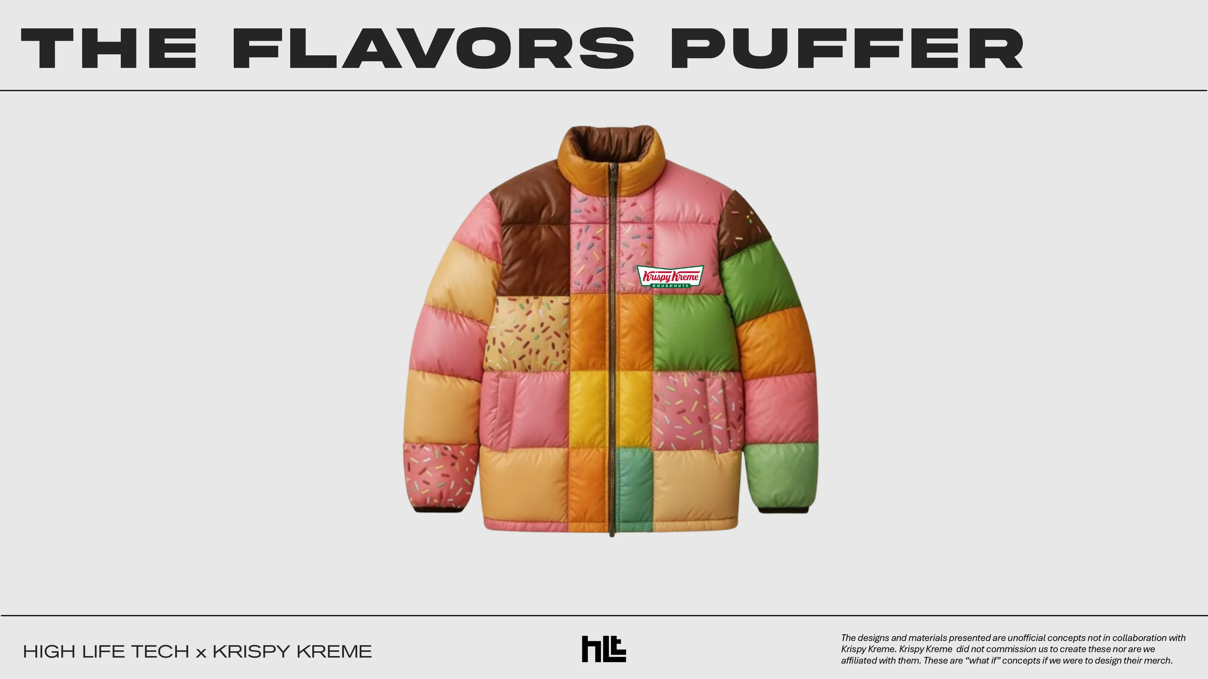 A puffer jacket inspired by different flavors of doughnuts