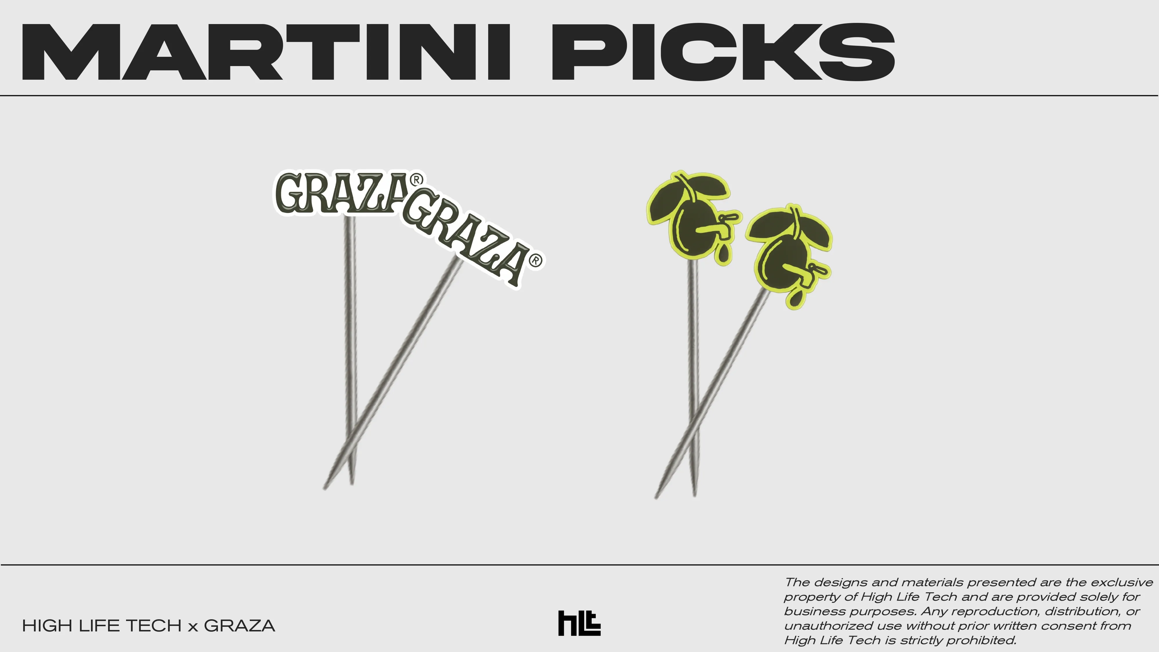Custom martini picks for Graza