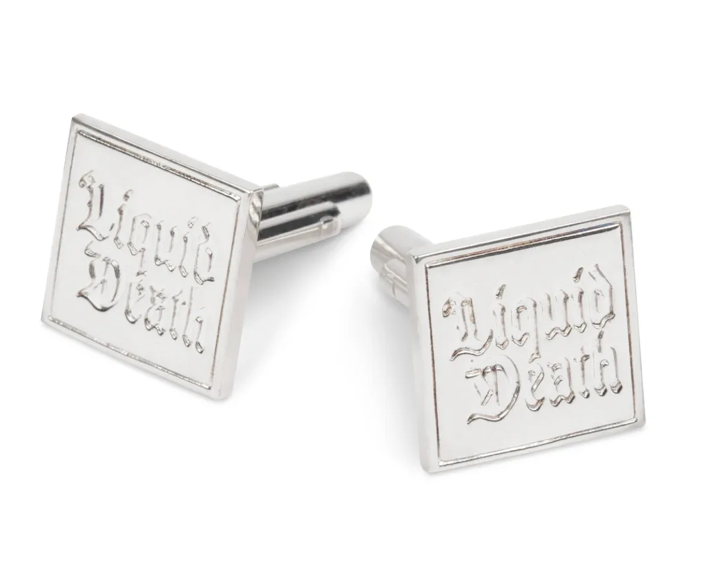 Silver plated copper cuff links with engraved logo 