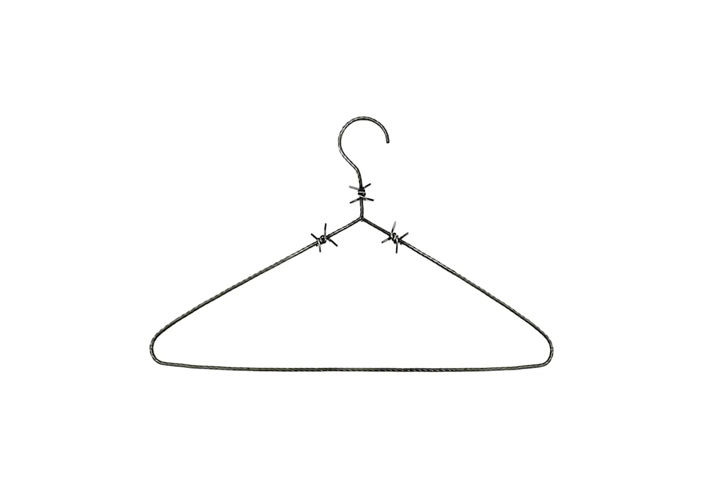 A custom hanger made of metal with barbed wire decals