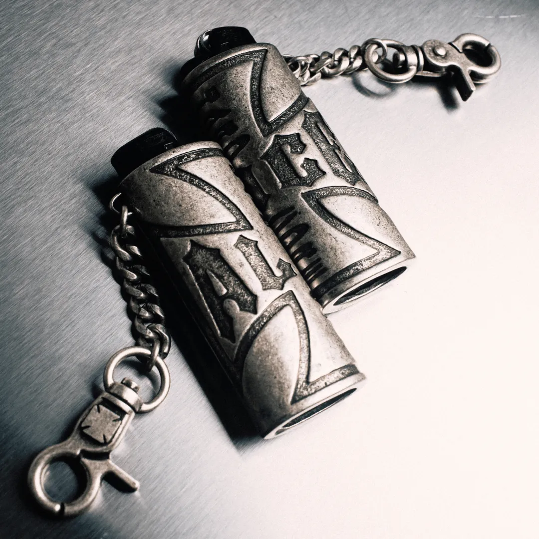 Custom stainless steel lighter holders with antique plating 