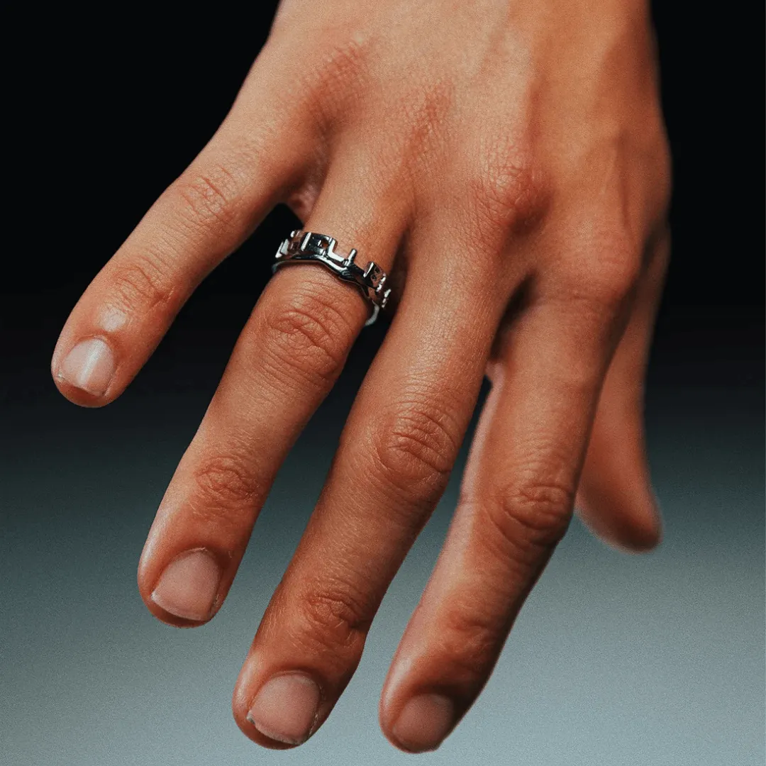 A logo finger ring lifestyle photo