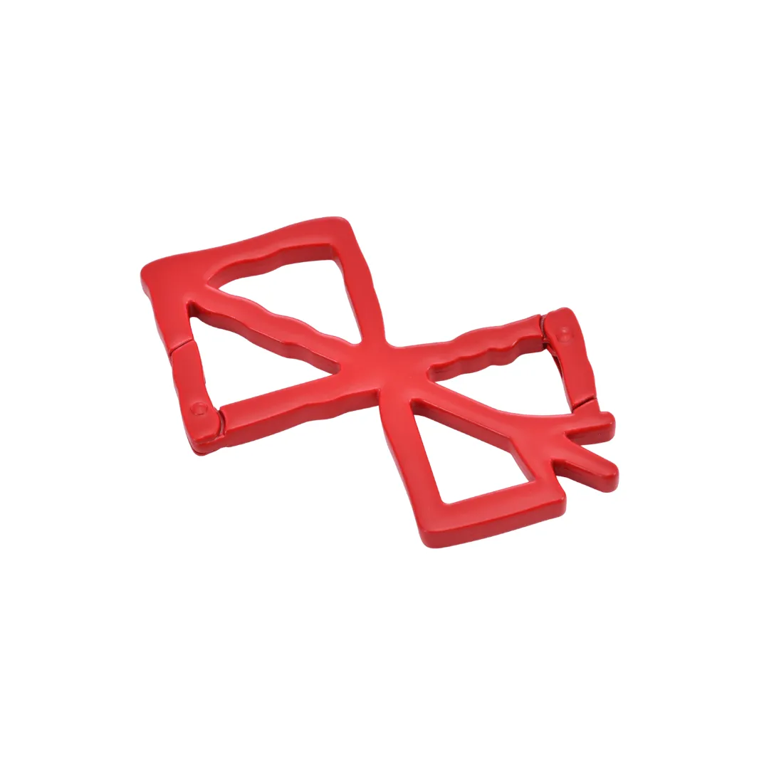A custom red carabiner with one hinge