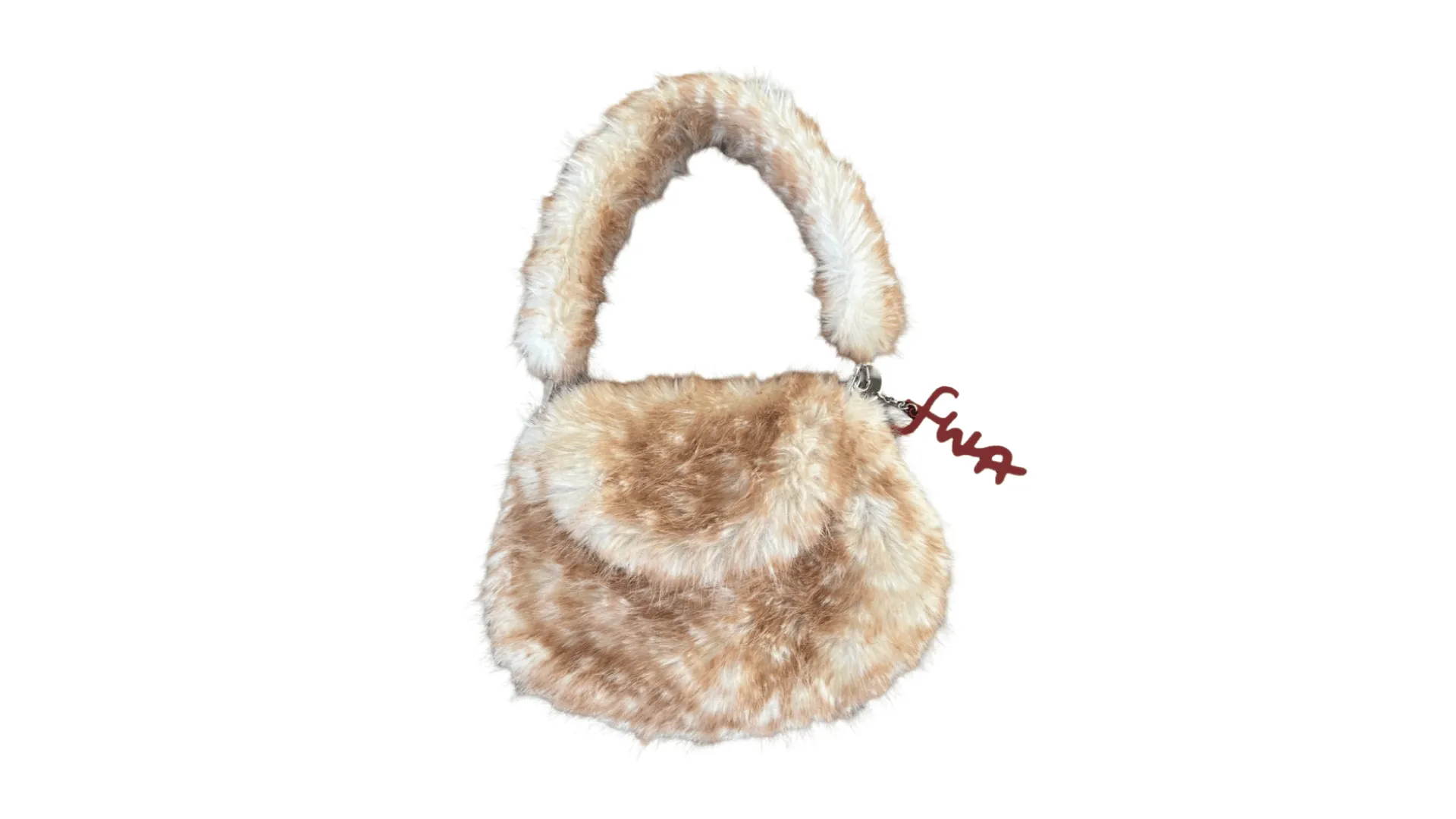 A spotted fur shoulder purse to look like deer fur