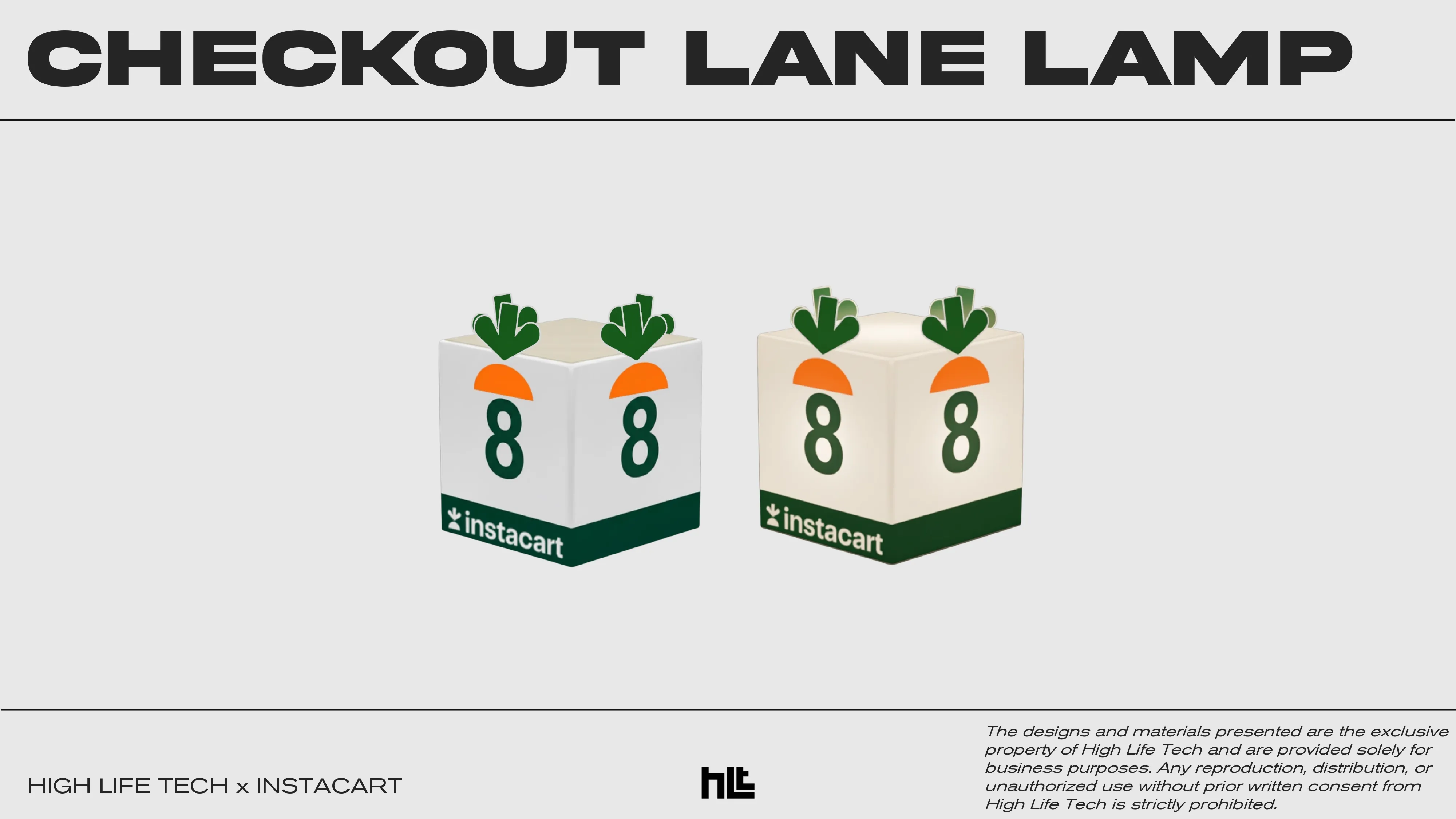 A custom lamp designed to look like a checkout lane