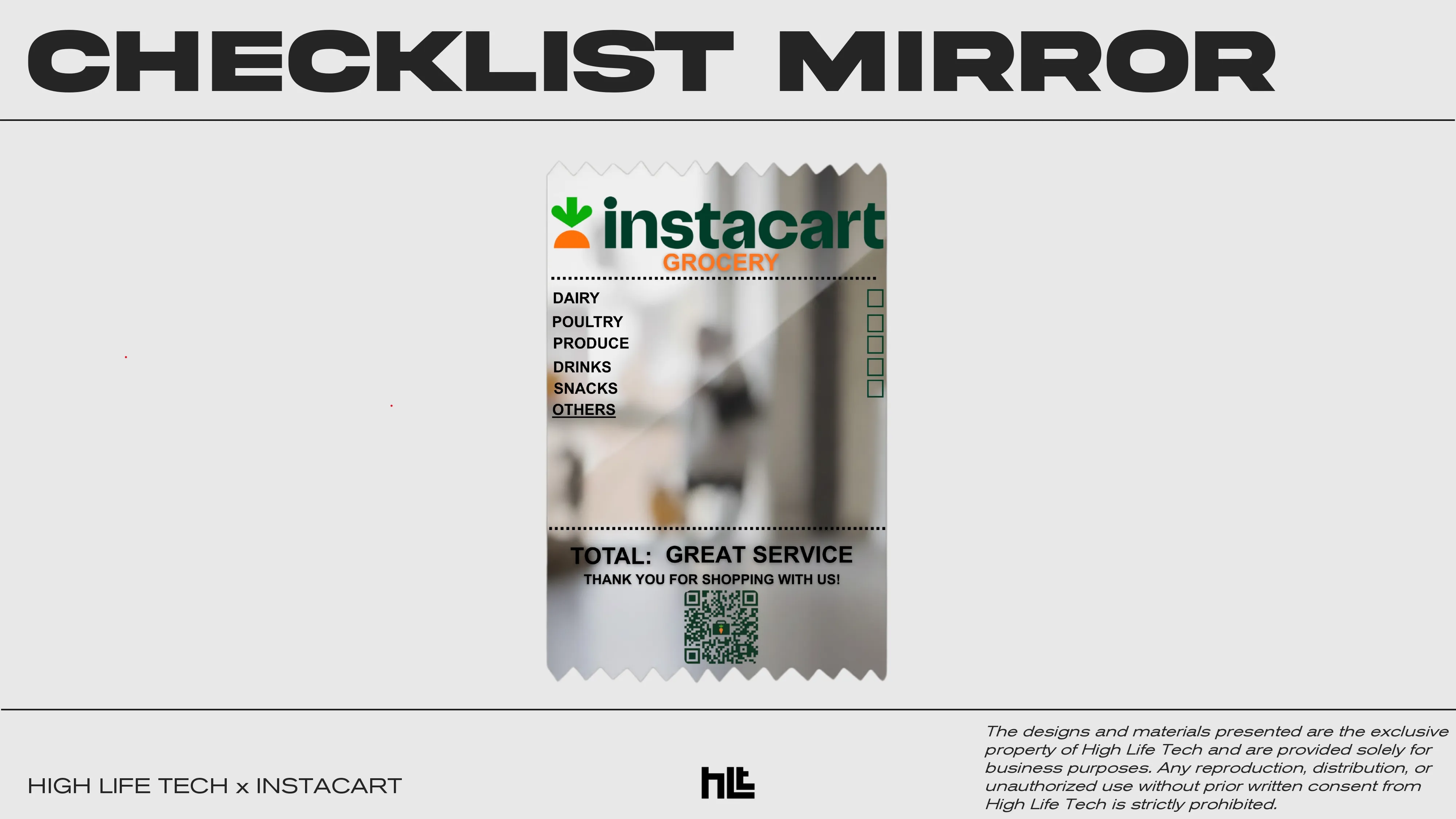 A custom mirror that looks like a grocery store receipt but functions as a checklist