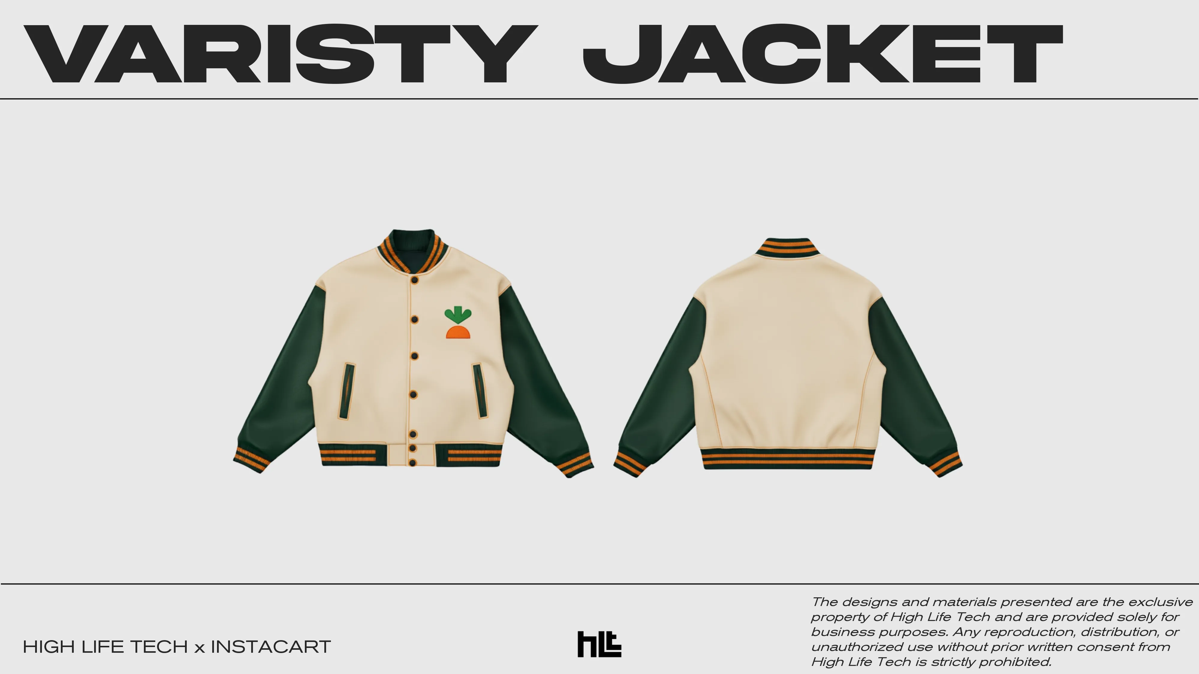 A custom varsity jacket for Instacart with their brand color