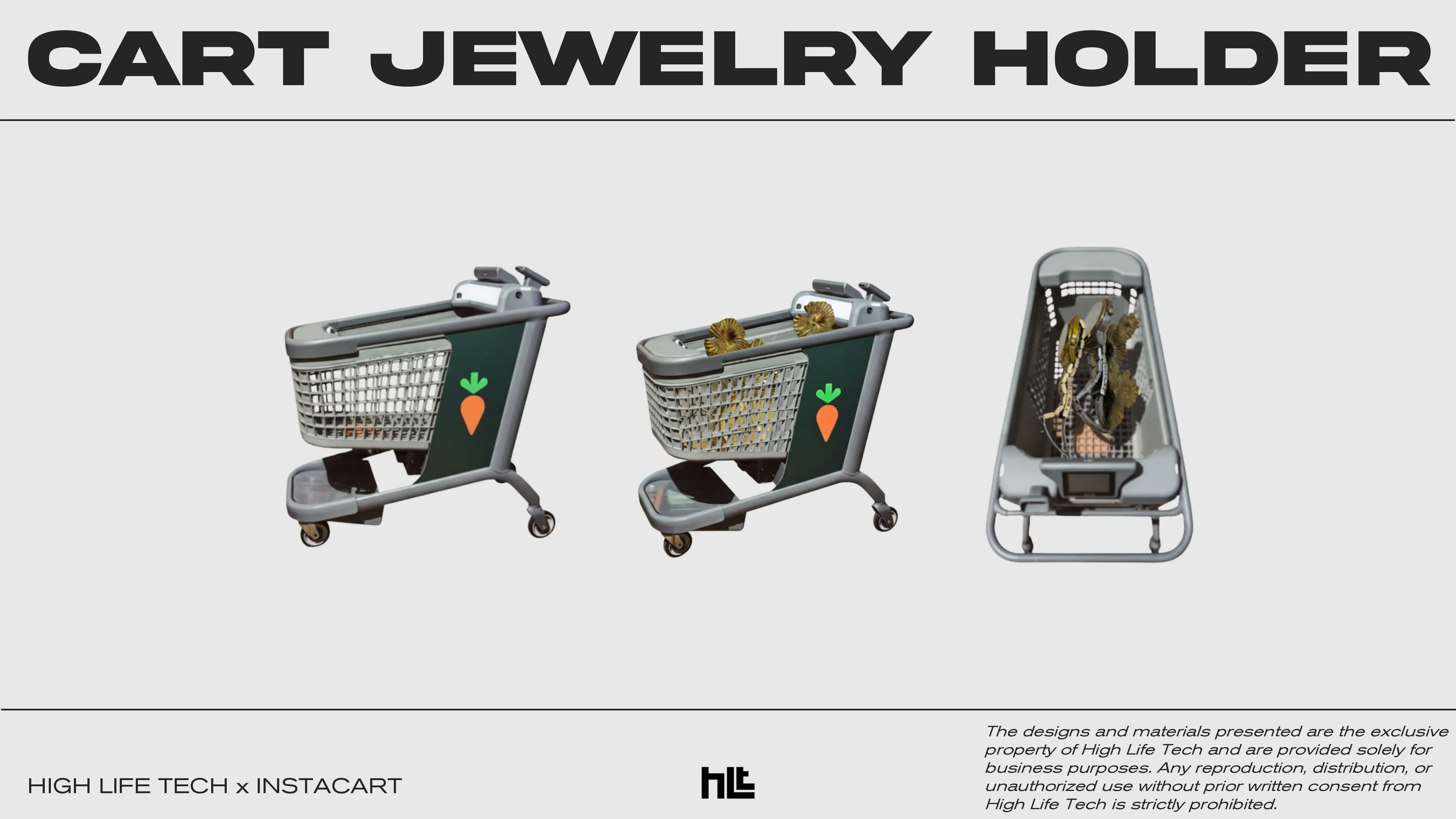 A custom jewelry holder that looks like a shopping cart