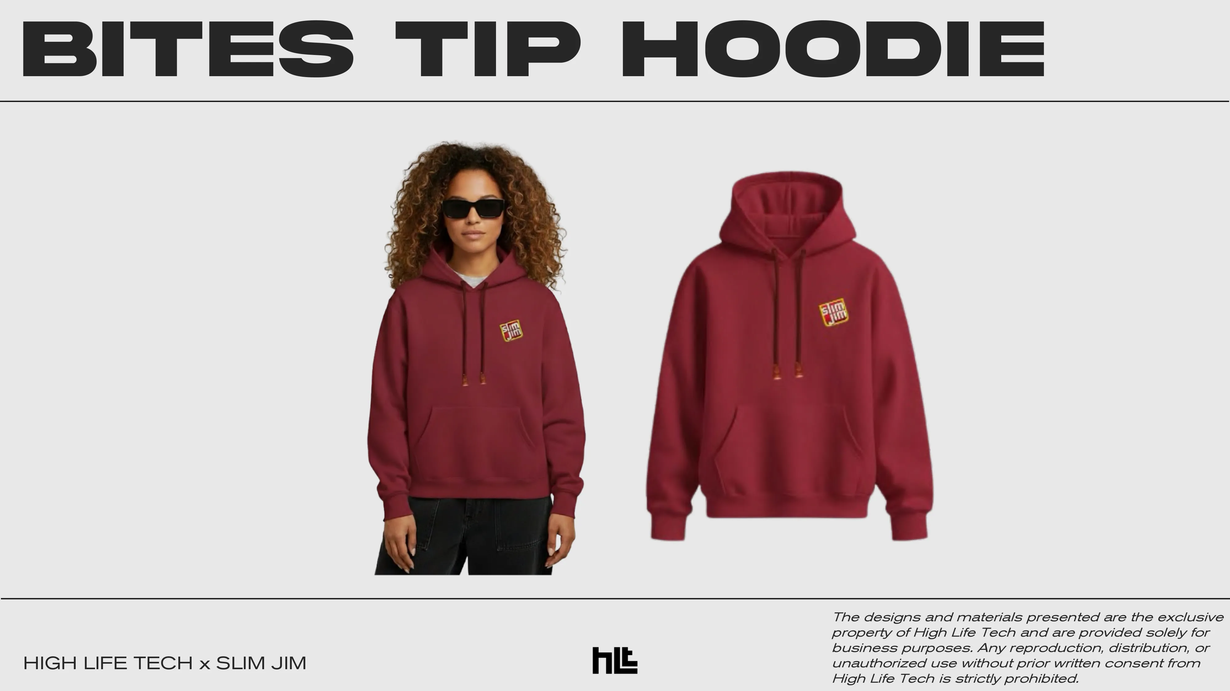 A custom hoodie idea for Slim Jim where the tips are little bites