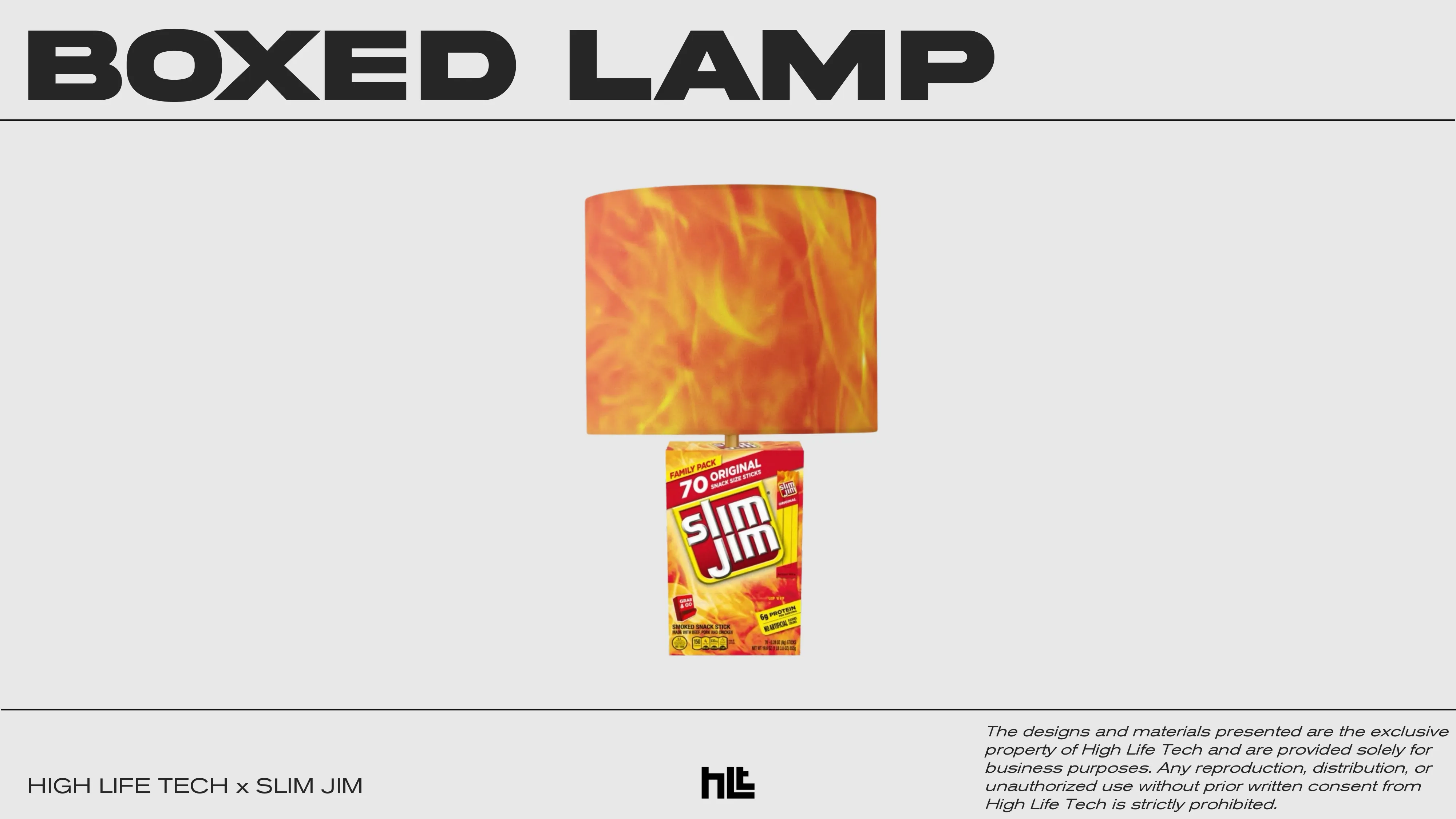 A custom lamp with orange camouflage shaded logo