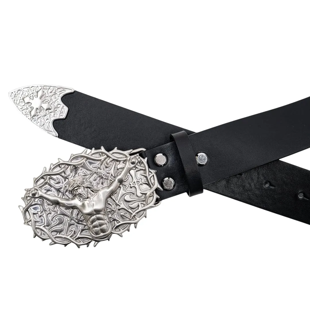 A custom gold plated necklace with half evils logo