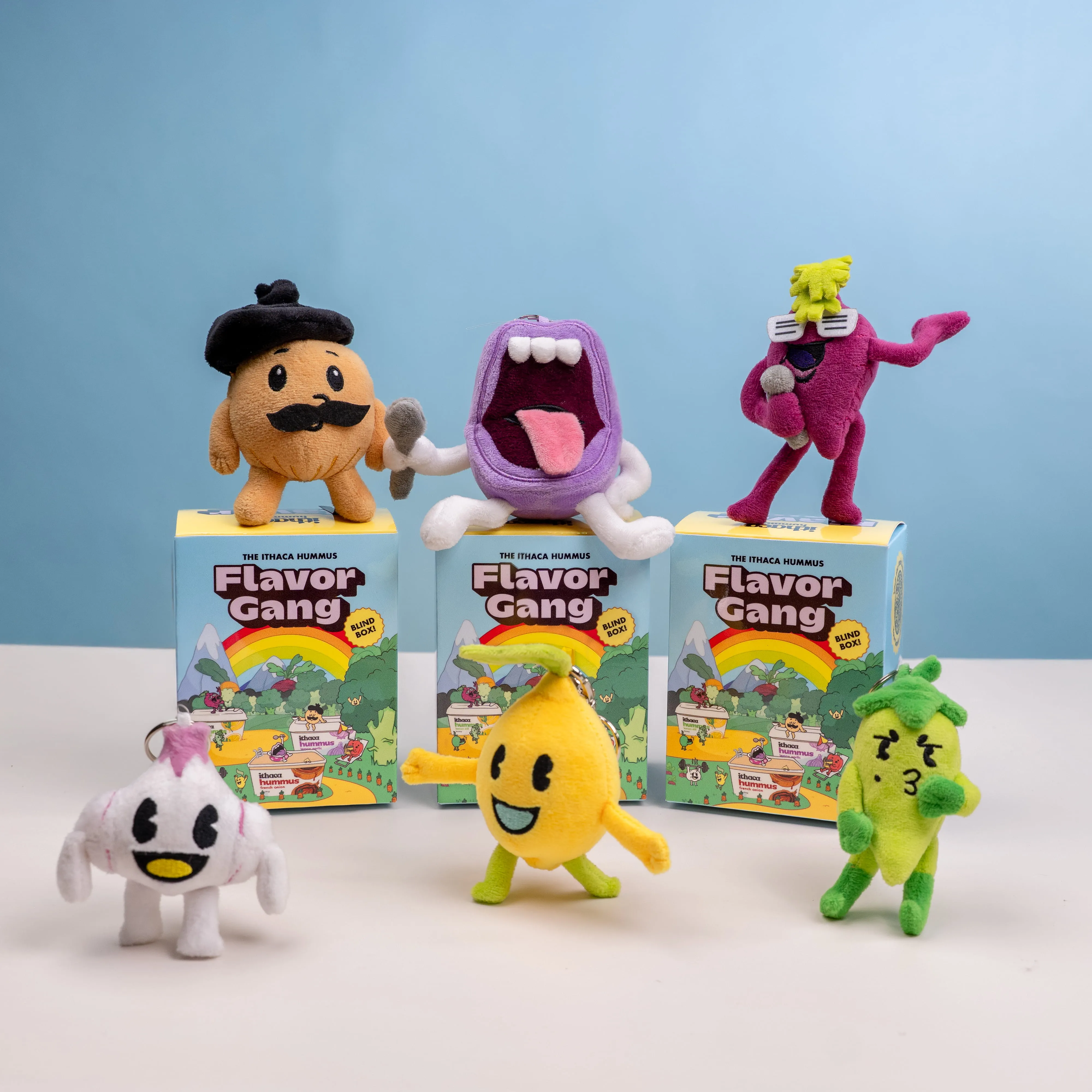 Custom Flavor gang plushies for Ithaca Hummus