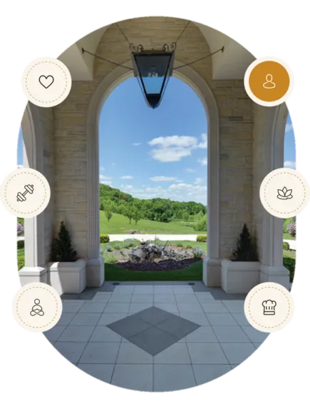 the manor entrance with icons