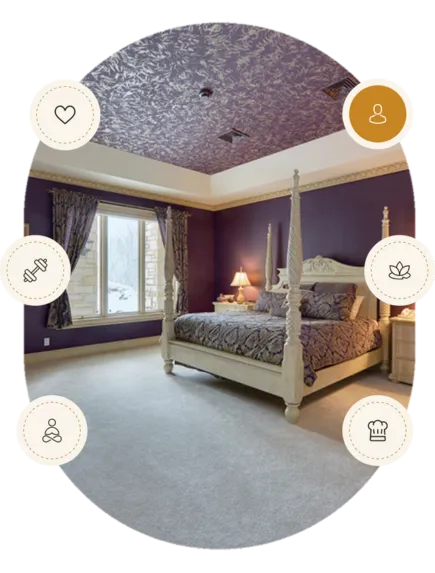 purple room with icons