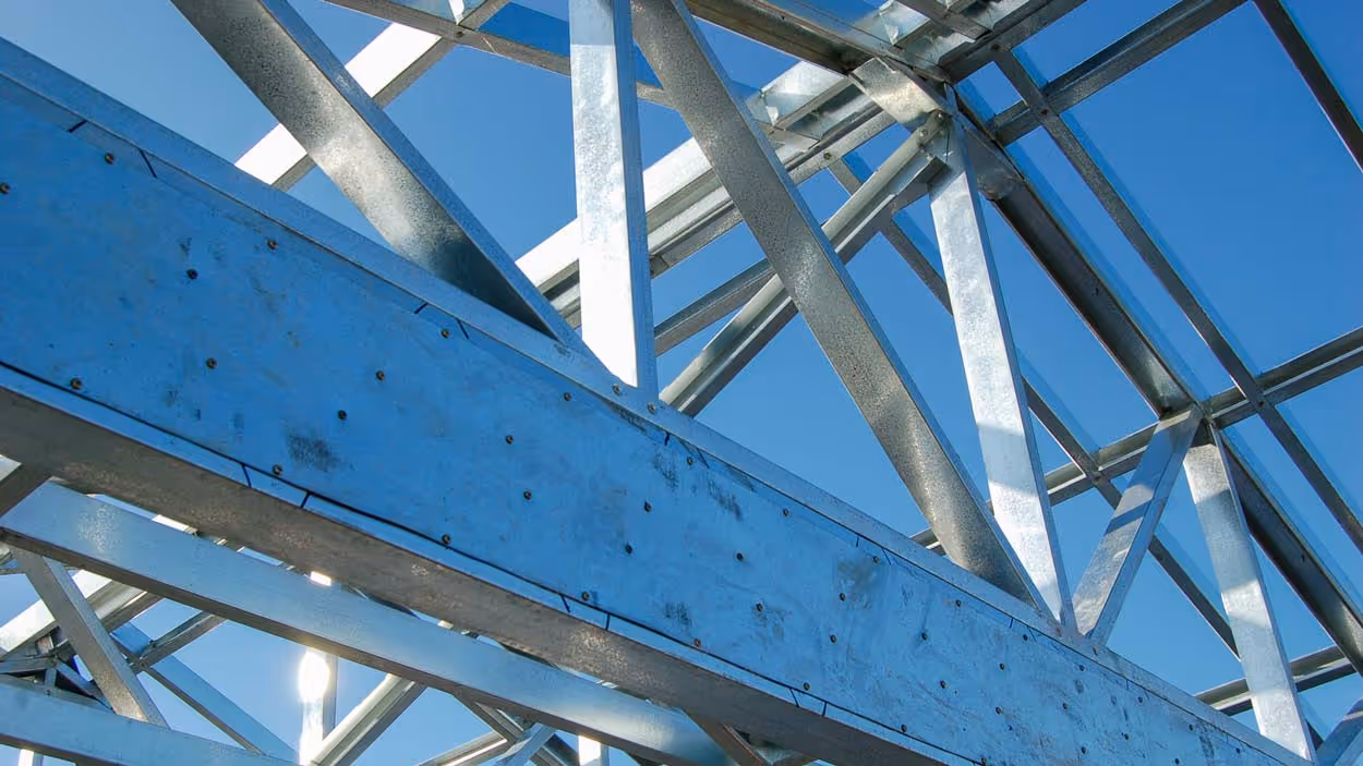Steel frame structure against the sky