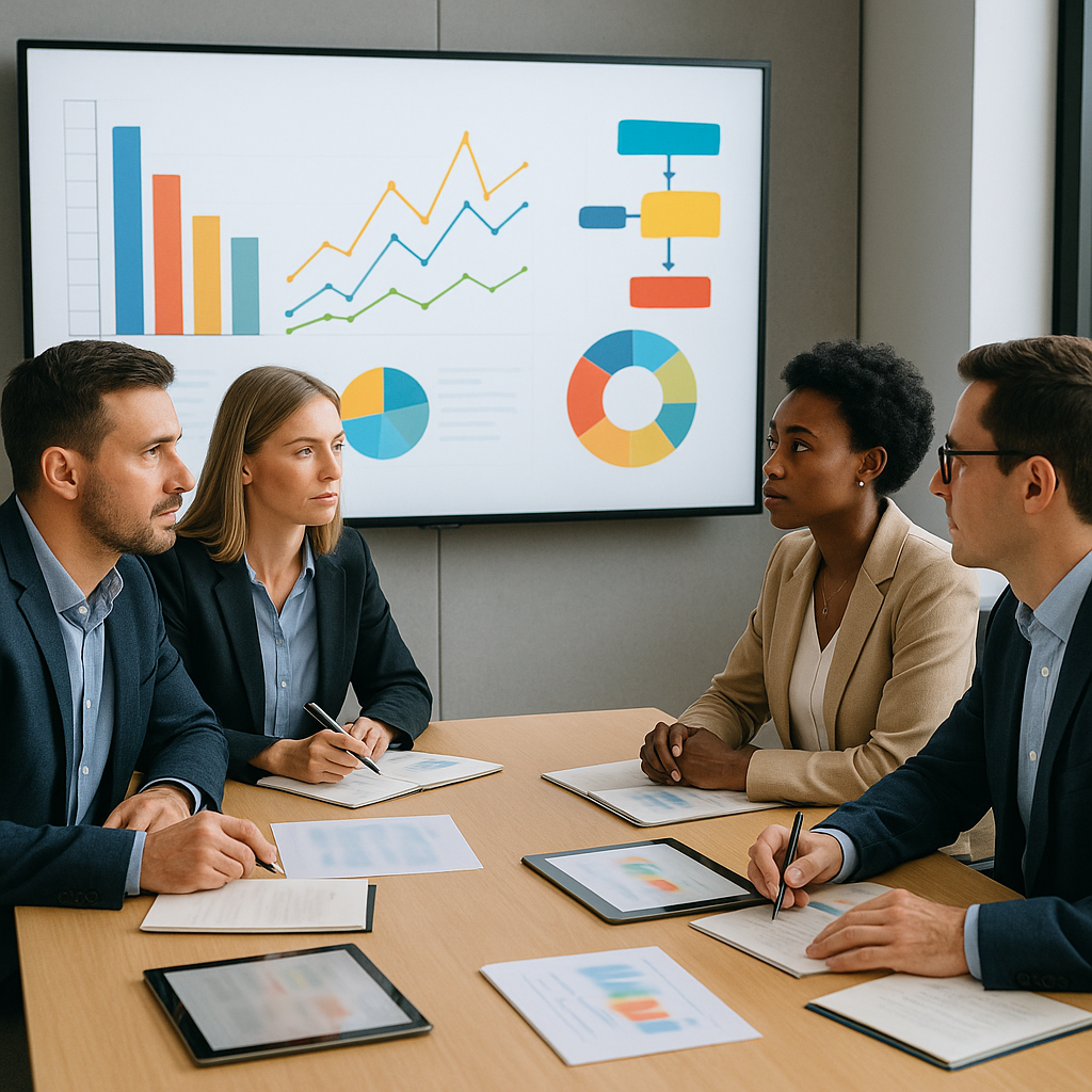 Team leader reviewing AI performance analytics dashboard for real estate team management