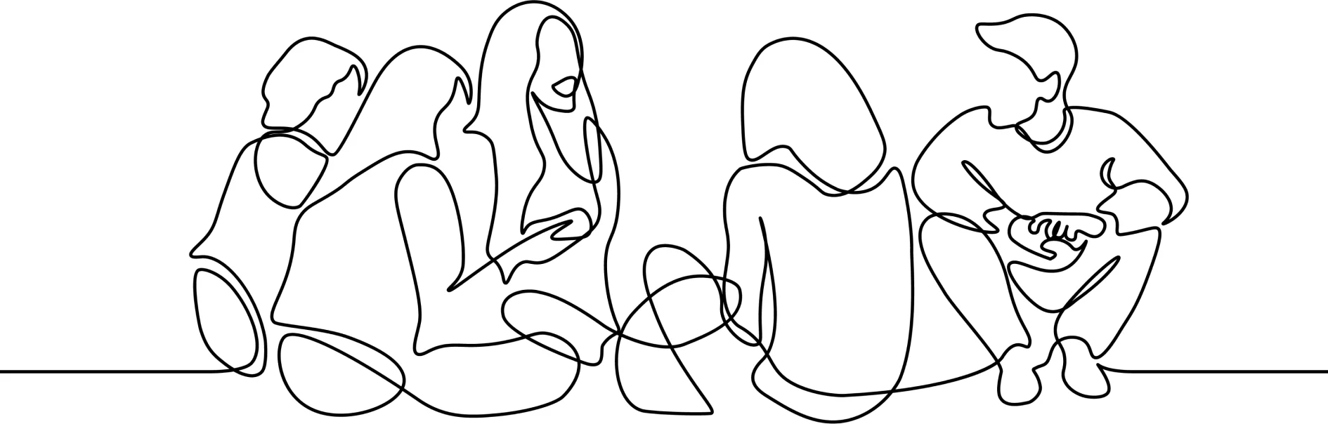 Line illustration of a group of people sitting together