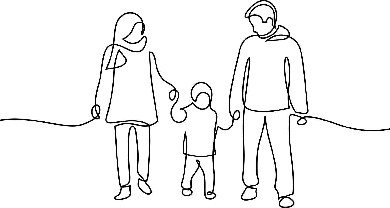 Line illustration of a family walking together