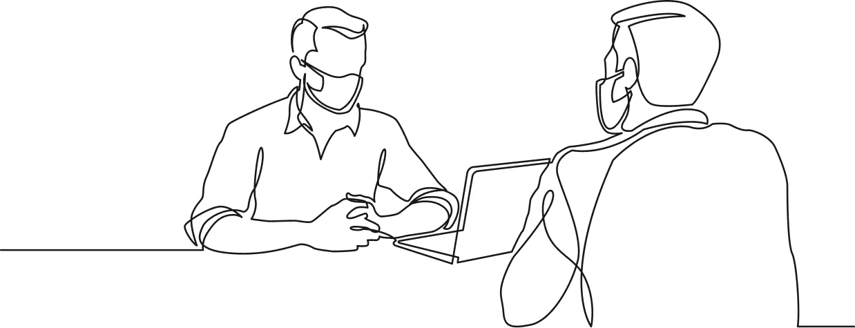 Line illustration of an interview conversation