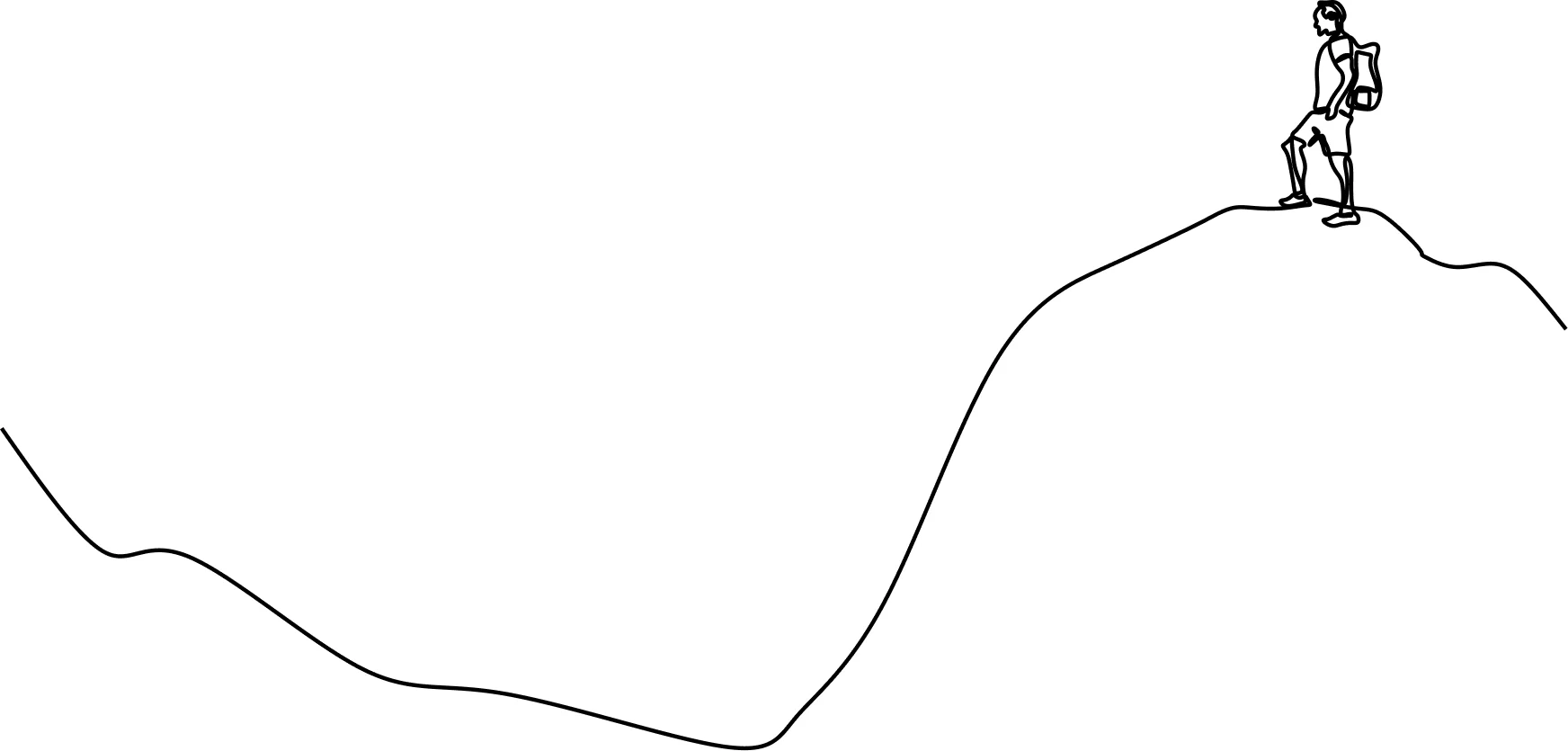 Line illustration of a hiker reaching a summit