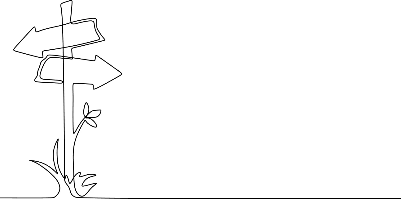 Line illustration of a signpost pointing in different directions