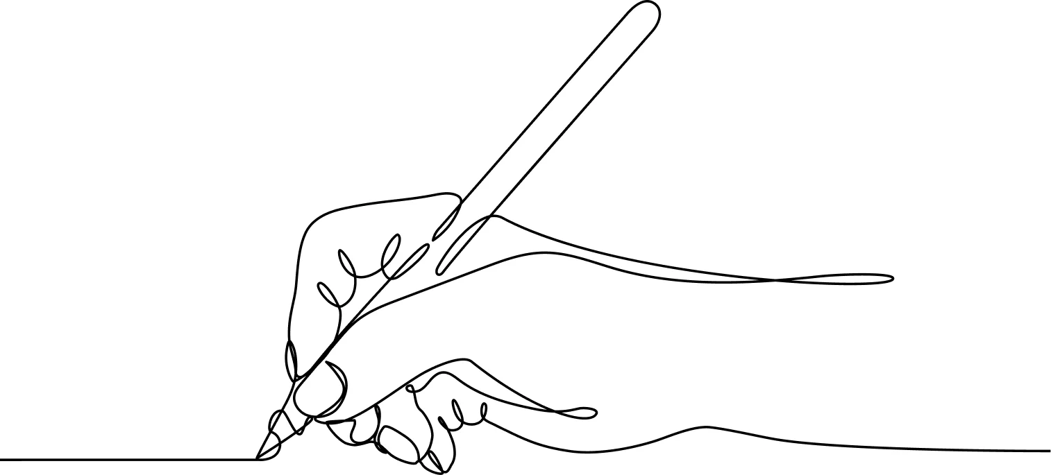 Line illustration of a hand drawing with a stylus